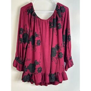 LIV Los Angeles wine/black floral top size XL
